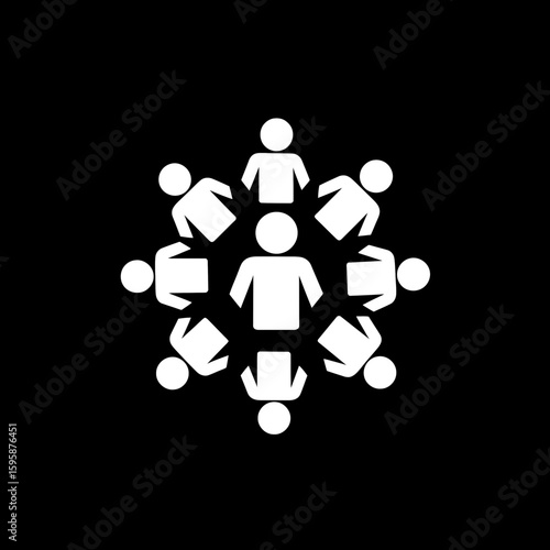 Group icons cooperate connecting circle dark background teamwork