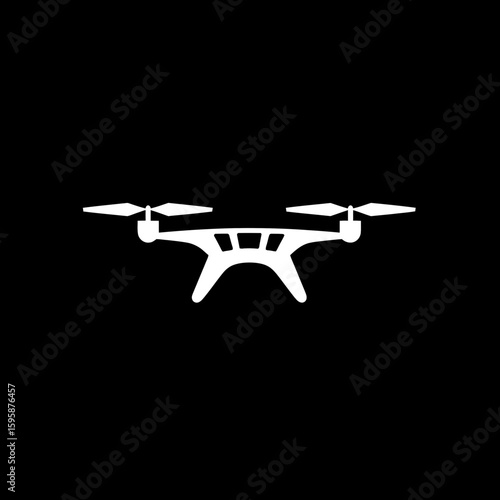 White drone flies technology concept silhouette black background