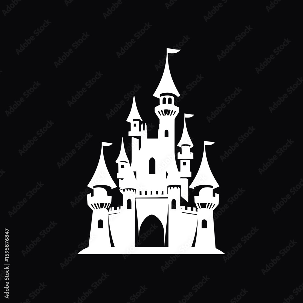 Fototapeta premium Majestic castle silhouette stands grandly against a dark isolated night background