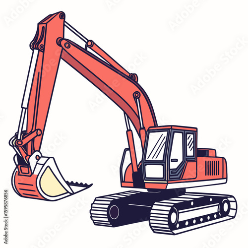 Orange construction digger with bucket excavator heavy machinery