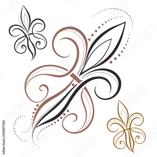 Ornate fleur de lis decorative elements floral swirls