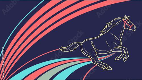 Running horse illustration with abstract lines background vector art design for graphic design projects