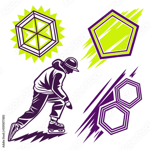 Skater with geometric shapes rollerblading abstract