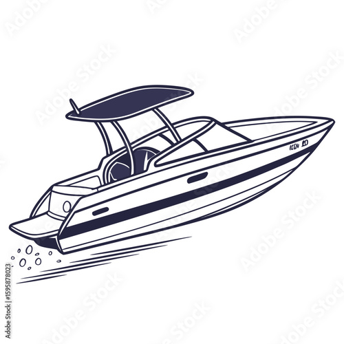 Sleek motorboat with canopy and wake watercraft marine
