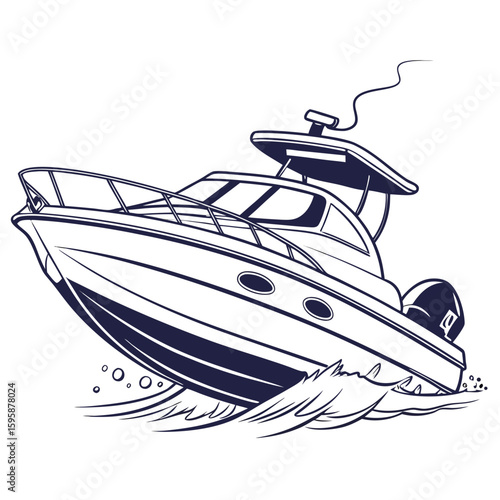 Sleek Motorized Boat Sailing Through Waves yacht watercraft
