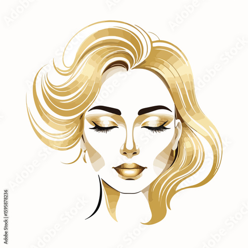 Golden Feminine Beauty Icon Vector