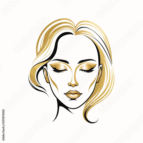 feminine face silhouette with wavy hairlines