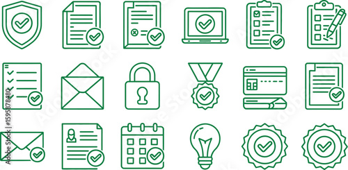 Vector icons for security check list document approved complete success and verification