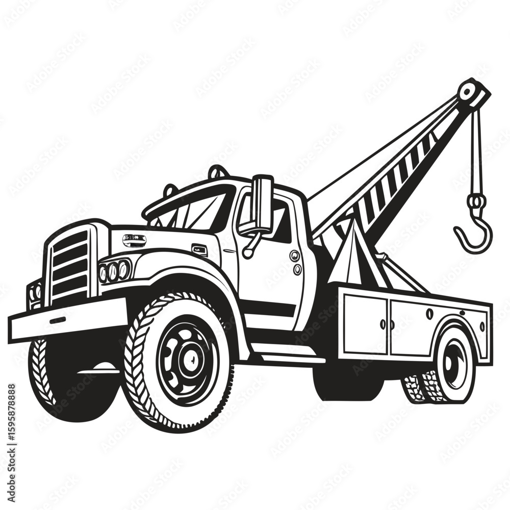 Naklejka premium Tow truck with hook and boom heavy duty vehicle