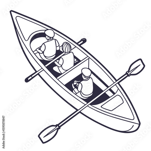 Three people paddling canoe watercraft boat