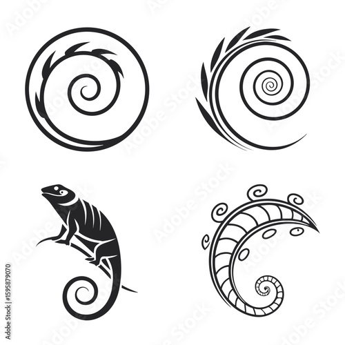 Tribal lizard and spiral designs iguana reptile