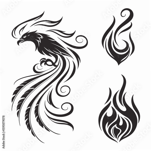 Tribal Phoenix and Flames Design fire bird