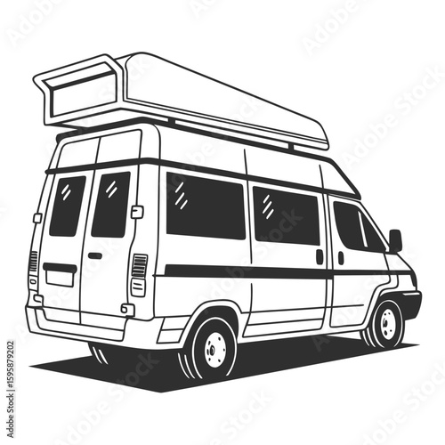 White camper van with pop top roof travel van camping vehicle