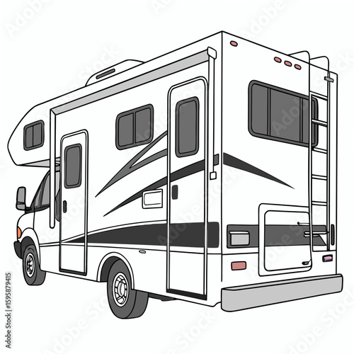 White recreational vehicle with slide out camper motorhome