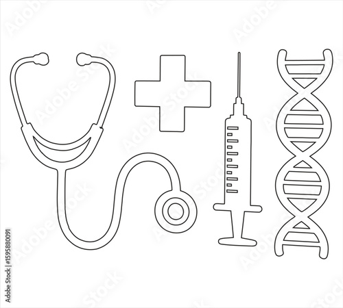 Stethoscope cross syringe D N A strand medical symbols medical cross DNA strand