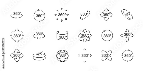 Minimalist 360-Degree Rotation Icons Set with Editable Stroke