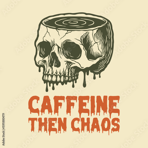 Vintage Skull Illustration with Dripping Liquid