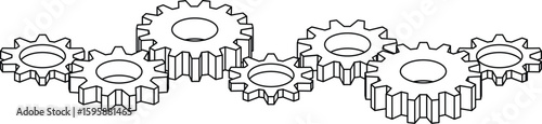 Interlocking Gear Wheels Arrangement Illustration. Concept of System, Teamwork, Mechanics, Technology, and Industrial Process.

