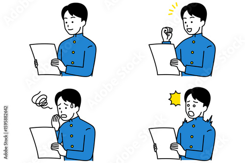 書類を見る男子学生　セット