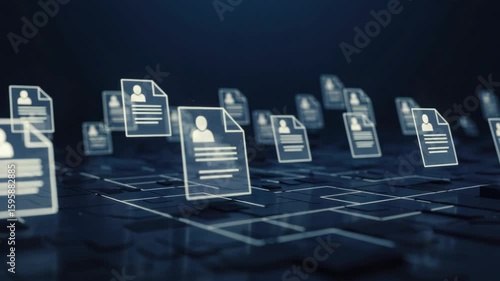 Abstract illustration of floating document icons representing data