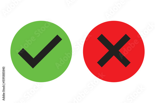 Check mark icons. green check mark and red cross mark icon set. green tick and red x. Symbols of approval and Decline, vector illustration 