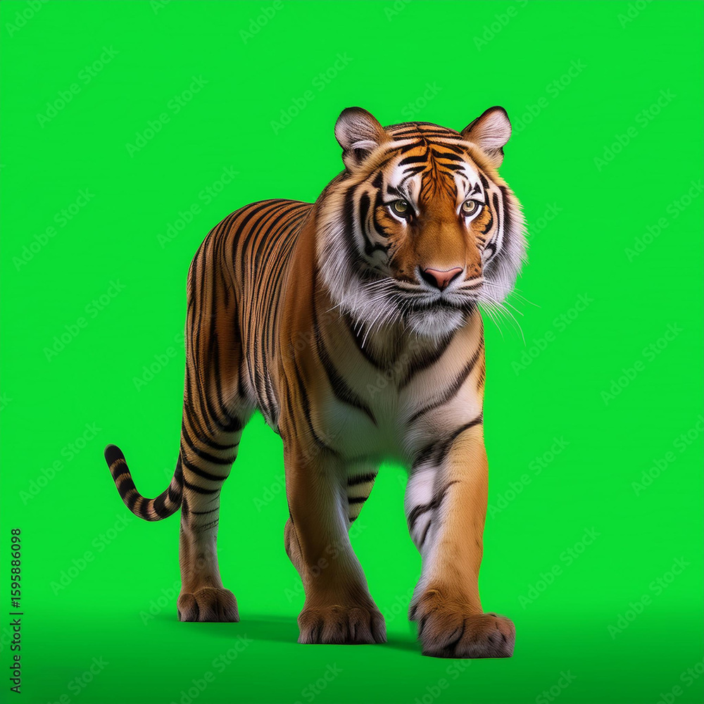 Obraz premium Tiger walking on green screen
