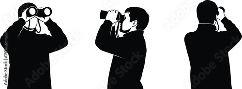 Vector art of a silhouette of a man is looking through binoculars