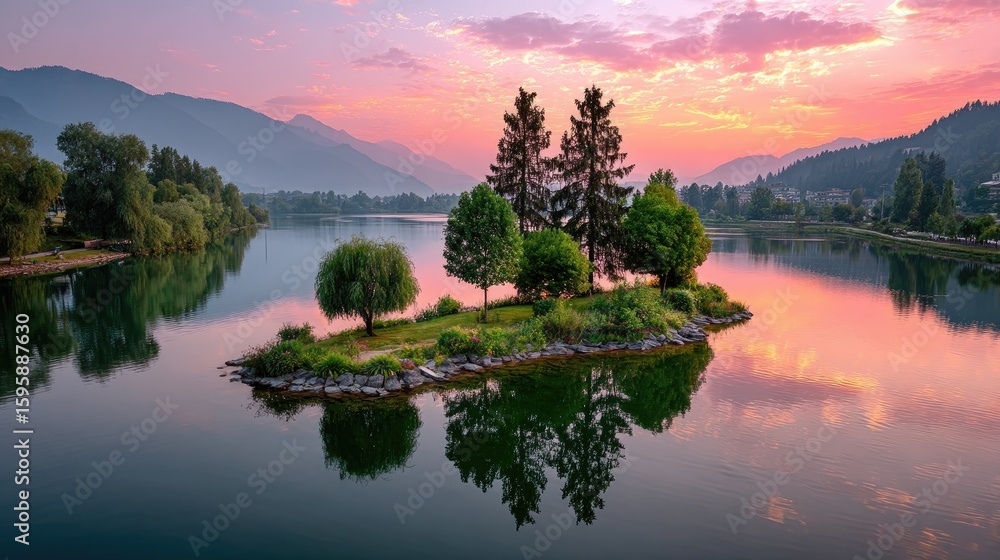 Fototapeta premium Peaceful island lake sunrise