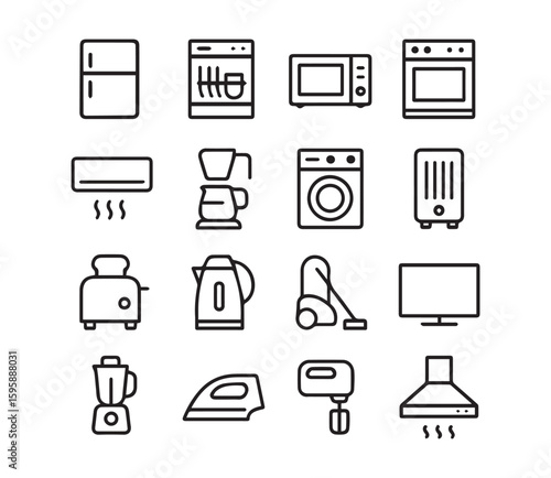 Home Appliances Icon Set l Kitchen, Household, and Electronic Devices icons editable stroke