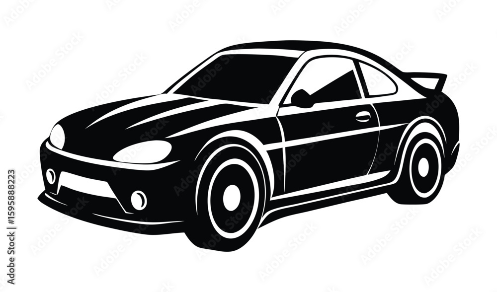 Obraz premium Sleek black sports car with a luxury design and shiny wheels, a fast and classic automobile vector illustration