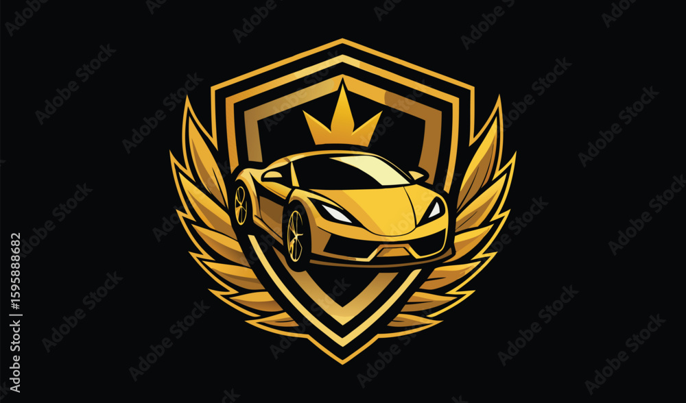 Obraz premium Golden heraldic shield with wings, a vintage vector illustration for a badge or emblem design