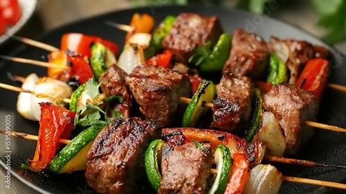 Grilled skewers with meat and vegetables