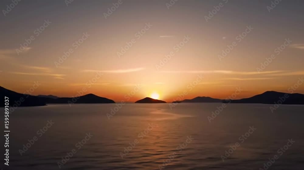 Sunset over the sea with islands in the background, horizon Sunset over the sea with islands in the background, horizon