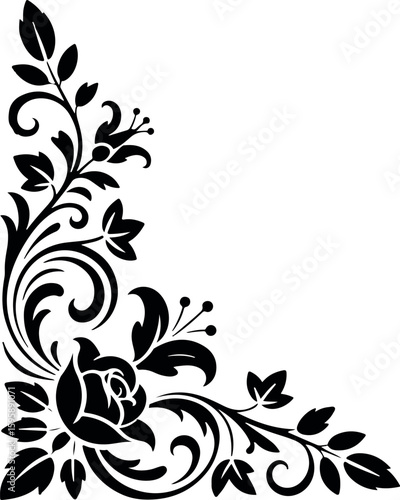 Elegant Decorative Corner Motif – Bold Floral Border Element