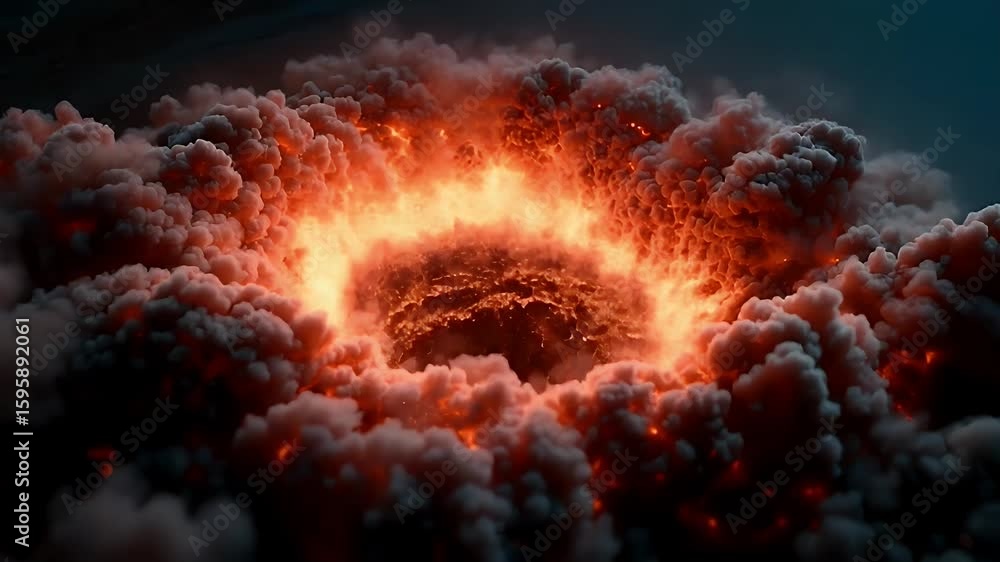 Powerful explosion effect at nighttime, vivid flames illuminating darkness