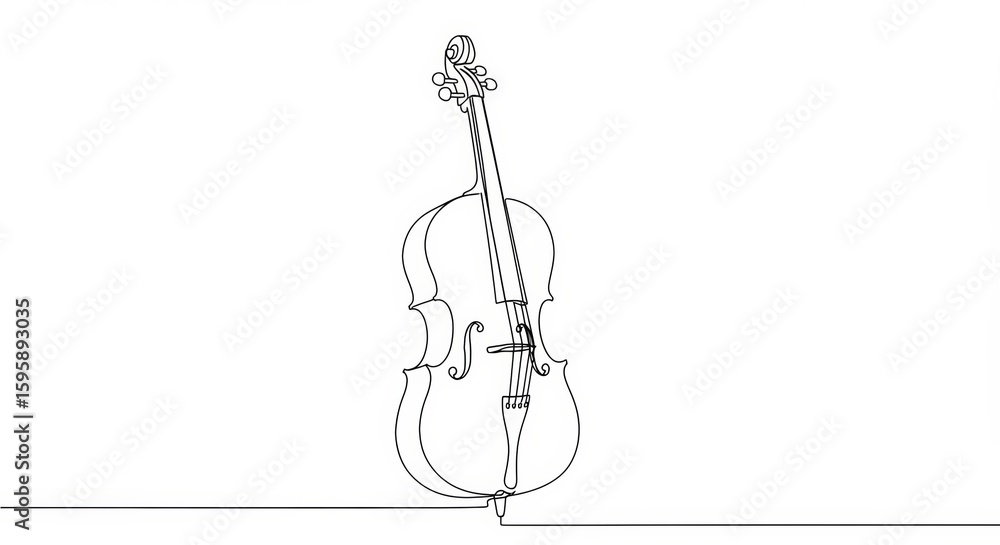Fototapeta premium Elegant Cello Illustration: Single Line Drawing on White Background, Minimalist Art