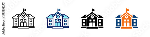 School All In One Icon Multi Styles Vector Set