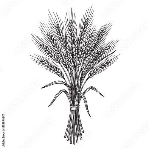Rye bundle woodcut engraving vector illustration