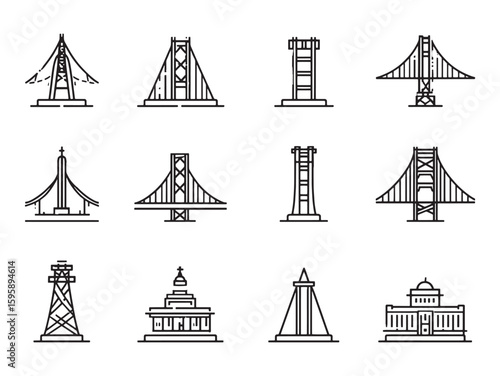Bridge Landmark line art illustrating iconic structural masterpiece