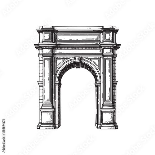 arch woodcut engraving vector illustration