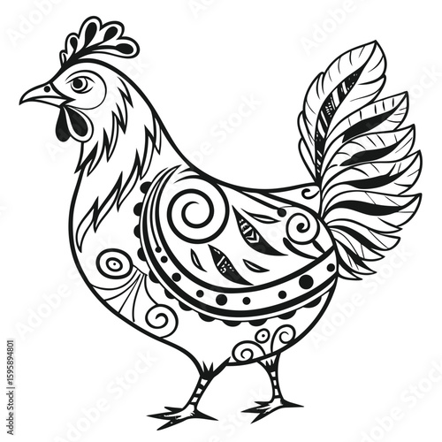 A collection of twenty unique tribal style hen line art illustrations for diverse design applications