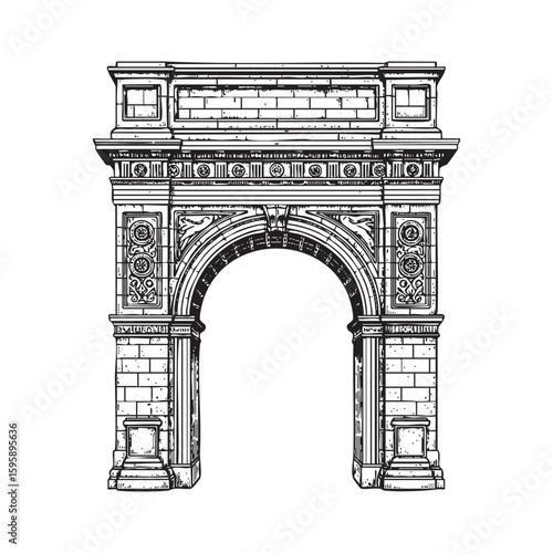 arch woodcut engraving vector illustration
