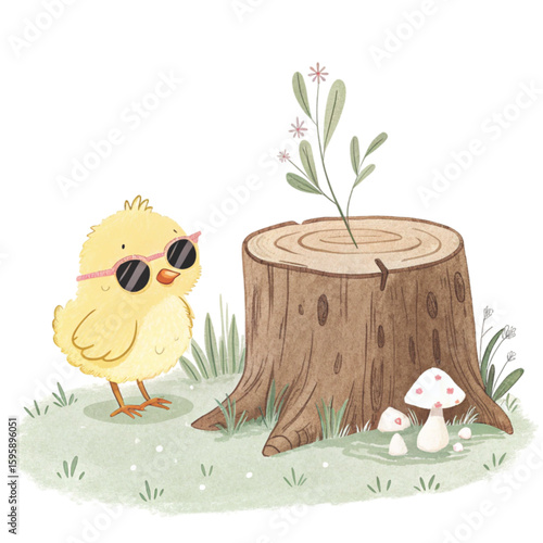 A cut down log the cutest animal in the world wearing sunglasses