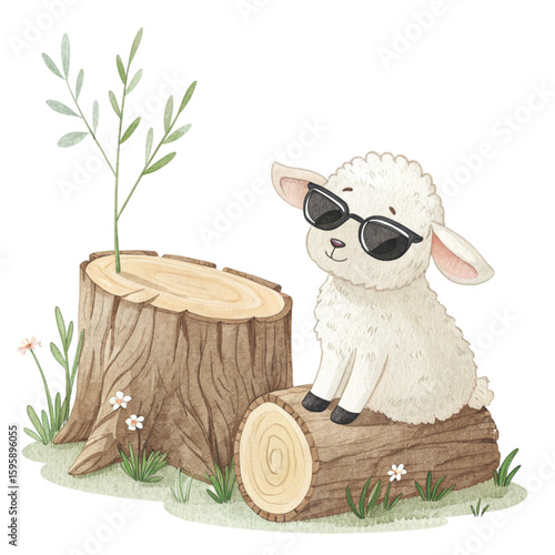 A cut down log the cutest animal in the world wearing sunglasses
