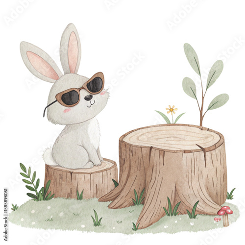 A cut down log the cutest animal in the world wearing sunglasses