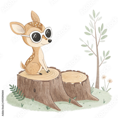 A cut down log the cutest animal in the world wearing sunglasses
