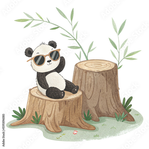 A cut down log the cutest animal in the world wearing sunglasses
