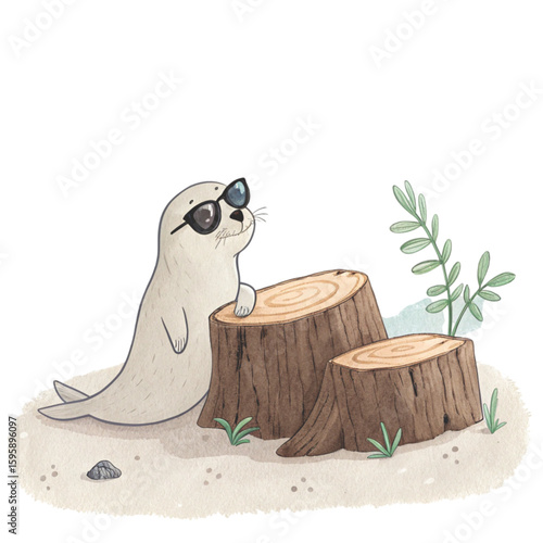 A cut down log the cutest animal in the world wearing sunglasses