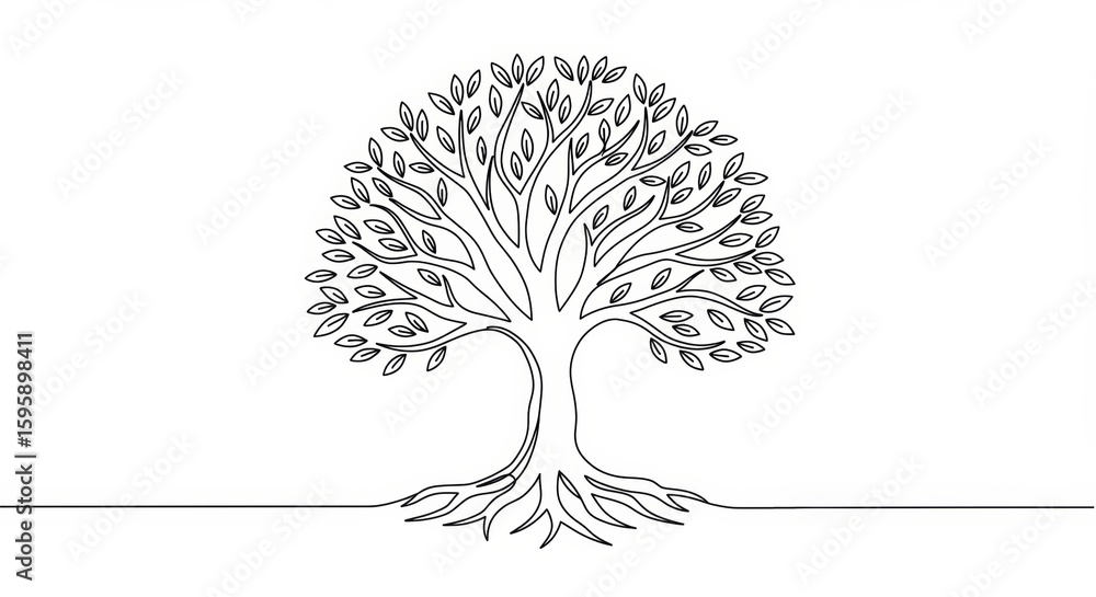 Naklejka premium Elegant minimalist tree of life drawing rendered in a continuous black line
