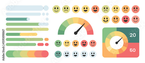 Collection of emotion indicators and progress bars